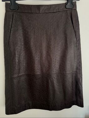 Tibi Ostrich Leather A-Line Skirt